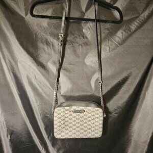 Michael Kors black and grey leather logo shoulder bag